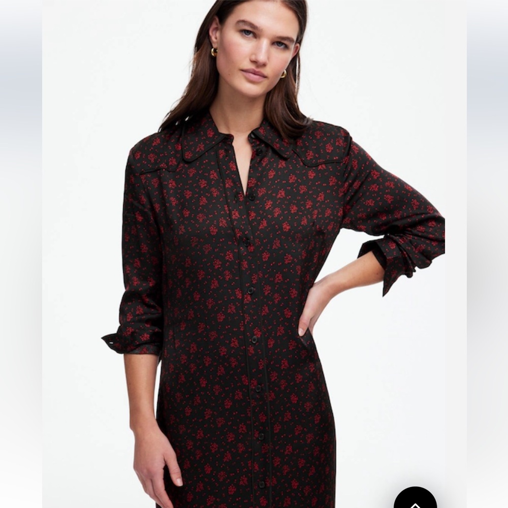 Madewell Black and Red Floral shirt dress